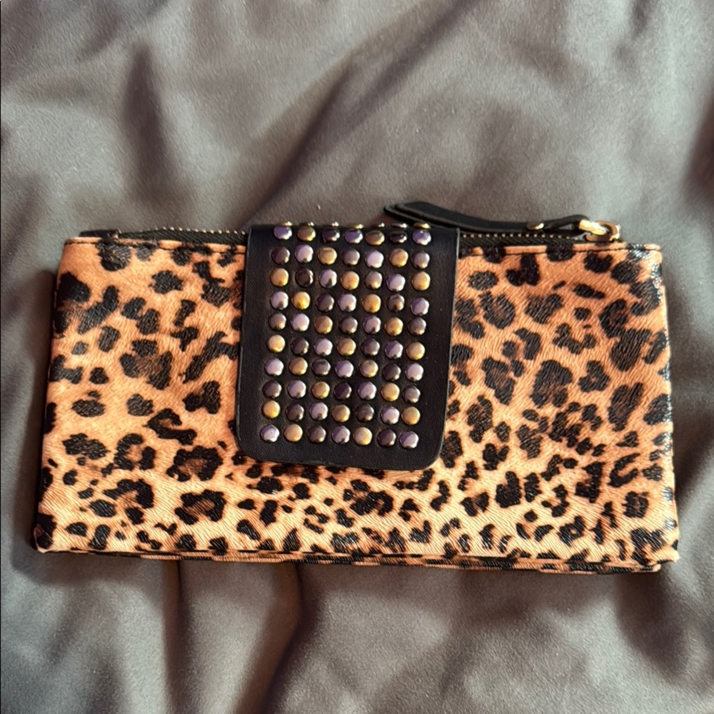 Leopard Print Clutch with Studded Detail